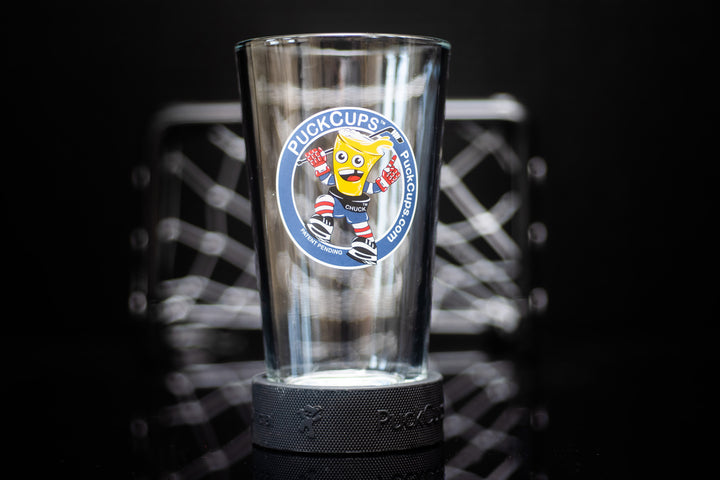 4 pack of 16 oz "Chuck The Puck Cup" Glass Puck Cups